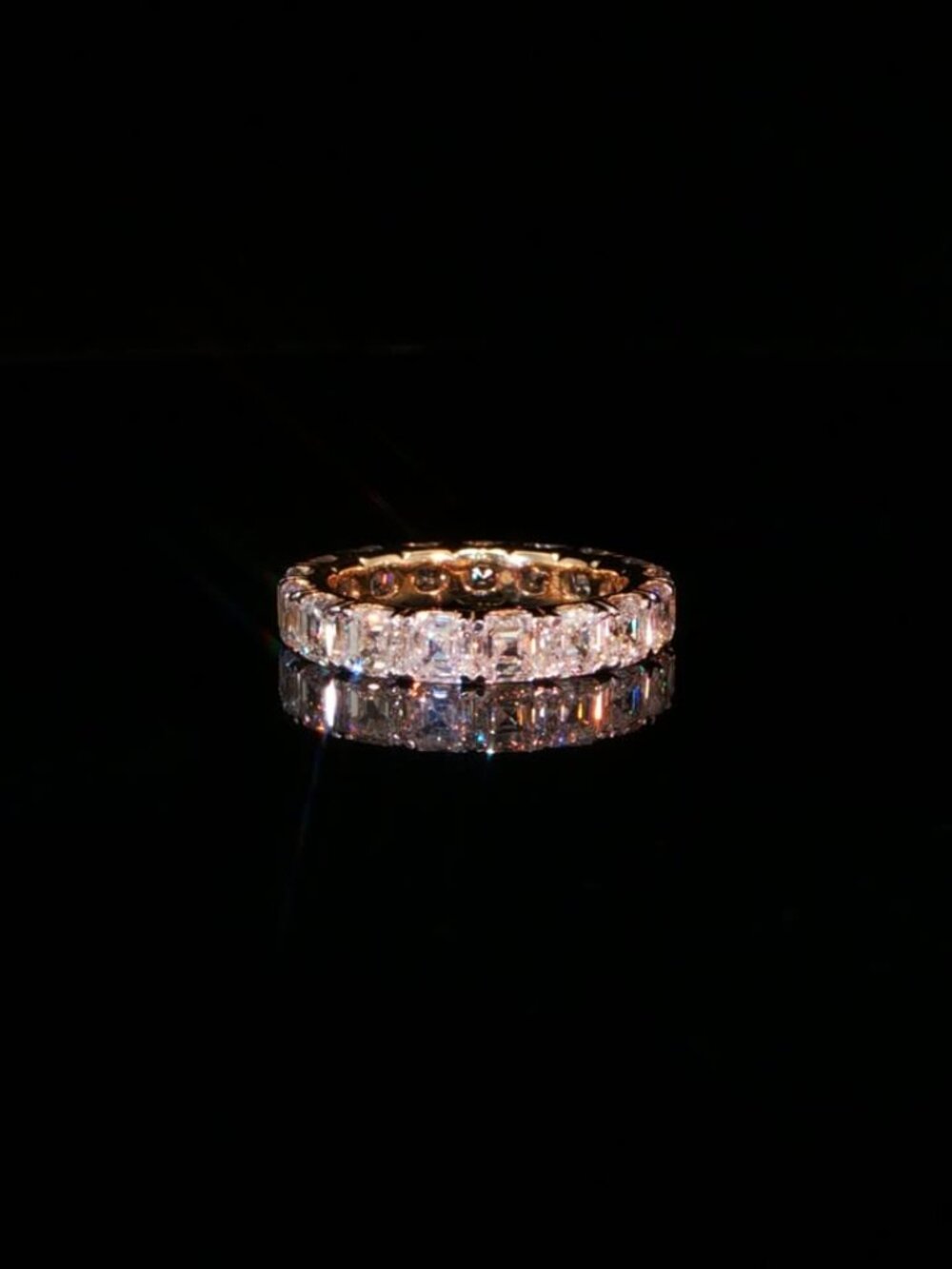 5.67 CTW Asscher Cut Lab Grown Diamond Eternity Ring in 14K Yellow Gold